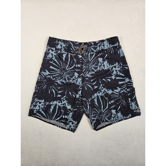 Patagonia Board Shorts Men's 34 Wavefarer Blue Hawaiian Drawstring Pocket 9" - Picture 1 of 9